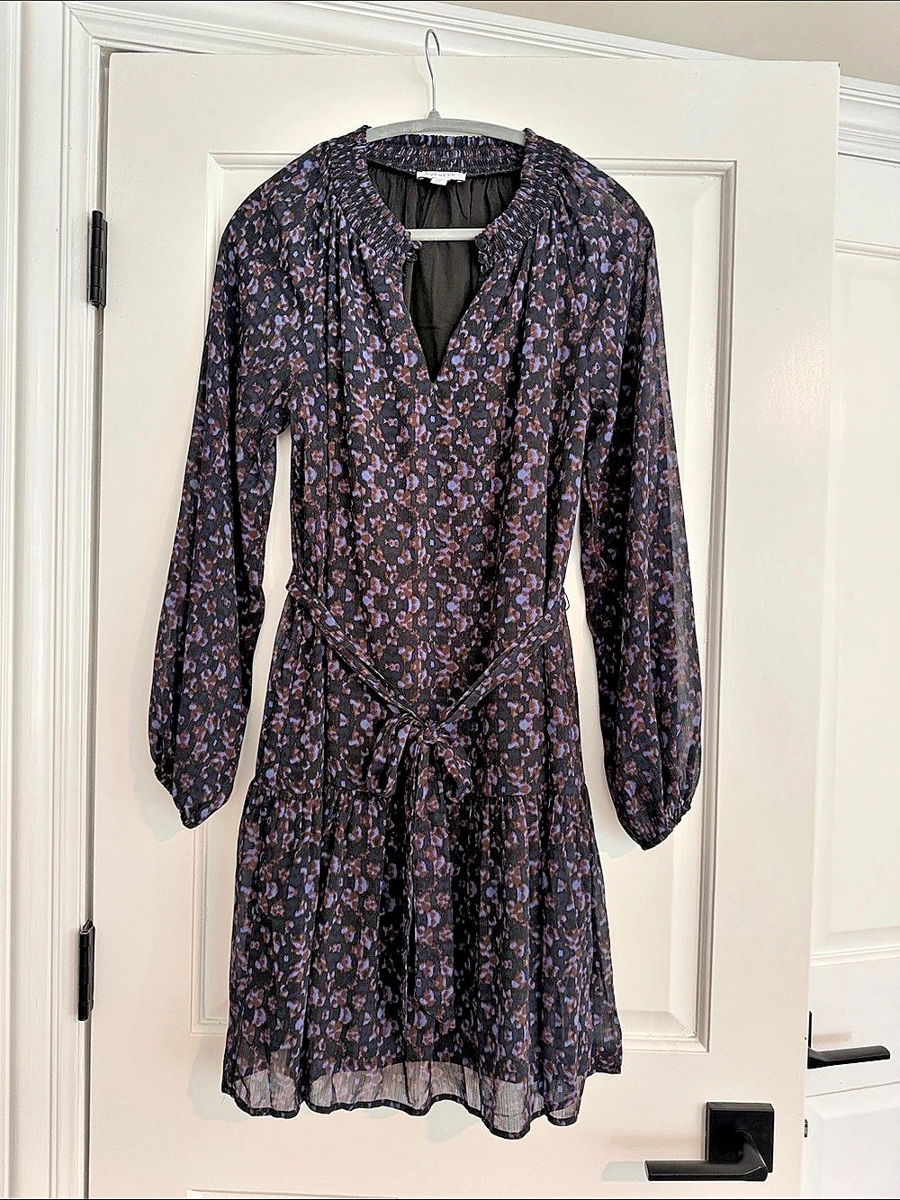 EVEREVE Floral Long Sleeve Dress in Black & Purple Size Medium